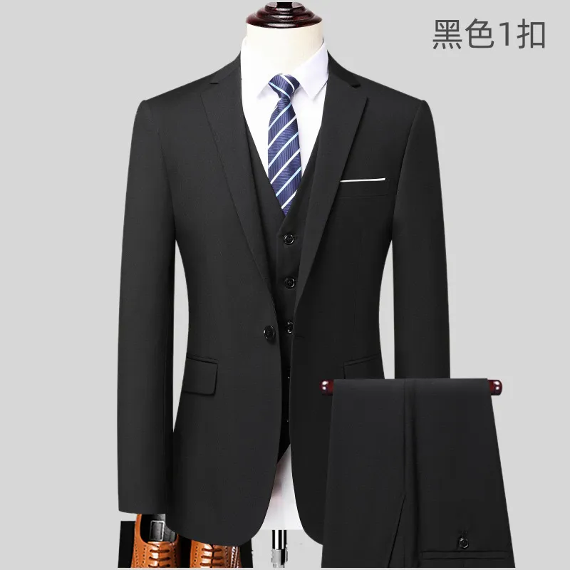 Men's Slim Fit 3-Piece Suit Set - Korean Style Business Dress, Wedding, Prom - All-Match Autumn Winter Suit for Best Man showcase 13