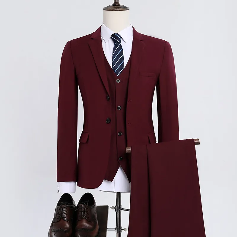 Men's Slim Fit 3-Piece Suit Set - Korean Style Business Dress, Wedding, Prom - All-Match Autumn Winter Suit for Best Man showcase 12