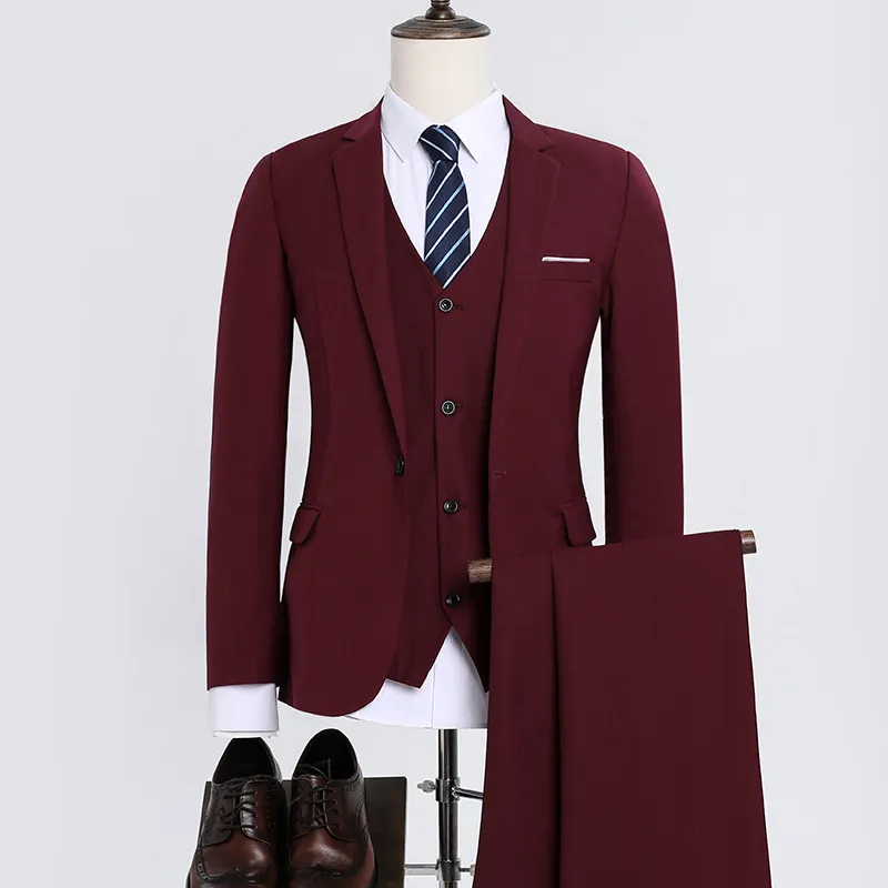 Men's Slim Fit 3-Piece Suit Set - Korean Style Business Dress, Wedding, Prom - All-Match Autumn Winter Suit for Best Man showcase 16