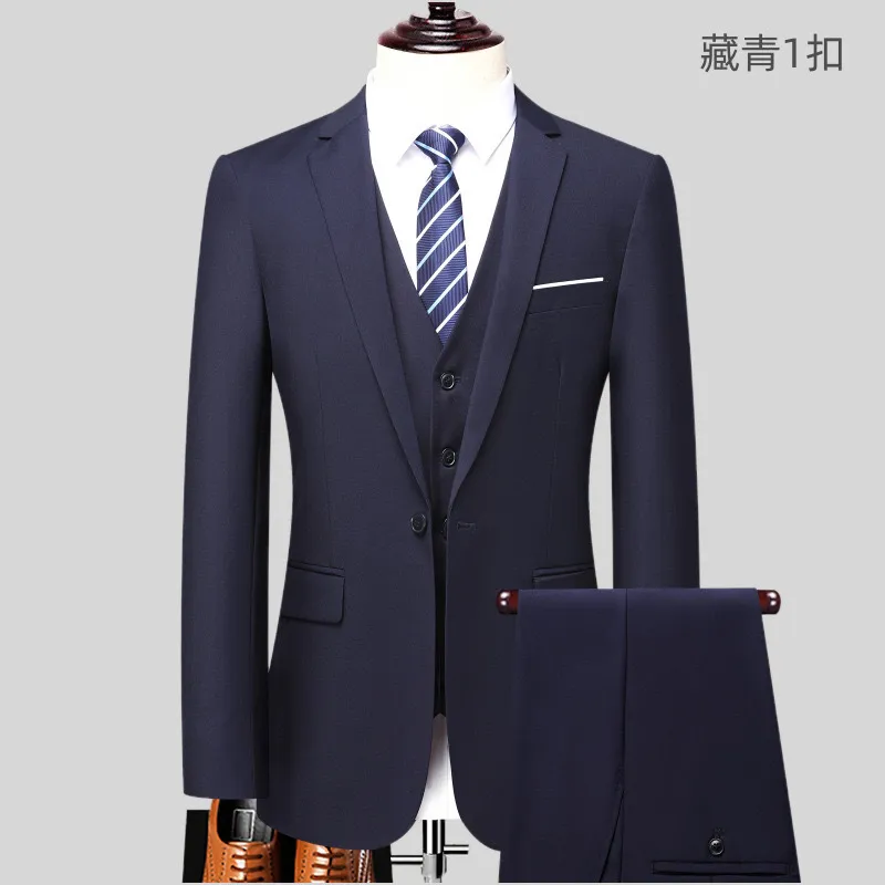 Men's Slim Fit 3-Piece Suit Set - Korean Style Business Dress, Wedding, Prom - All-Match Autumn Winter Suit for Best Man showcase 14