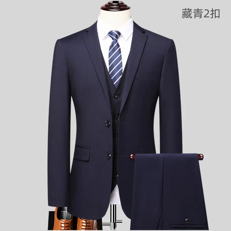 Men's Slim Fit 3-Piece Suit Set - Korean Style Business Dress, Wedding, Prom - All-Match Autumn Winter Suit for Best Man showcase 10