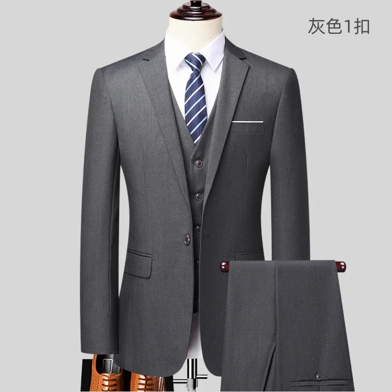 Men's Slim Fit 3-Piece Suit Set - Korean Style Business Dress, Wedding, Prom - All-Match Autumn Winter Suit for Best Man showcase 15