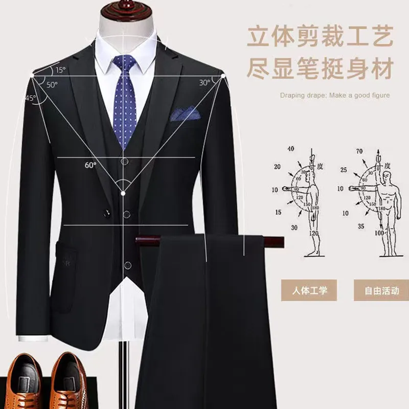 Men's Slim Fit 3-Piece Suit Set - Korean Style Business Dress, Wedding, Prom - All-Match Autumn Winter Suit for Best Man showcase 6