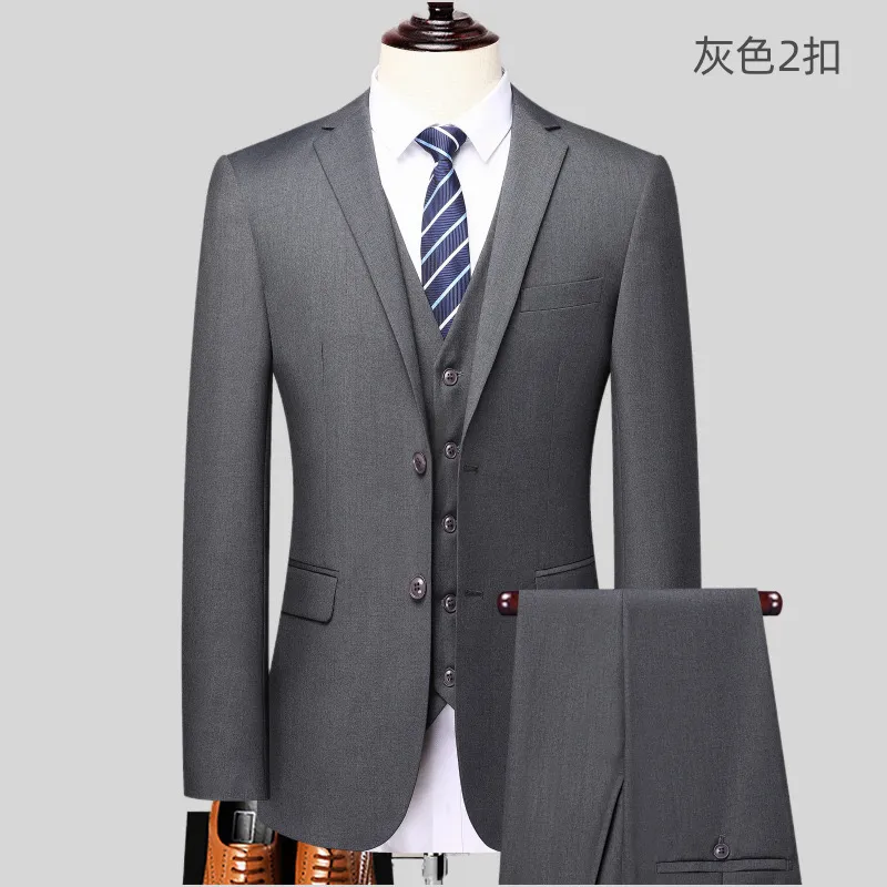 Men's Slim Fit 3-Piece Suit Set - Korean Style Business Dress, Wedding, Prom - All-Match Autumn Winter Suit for Best Man showcase 11