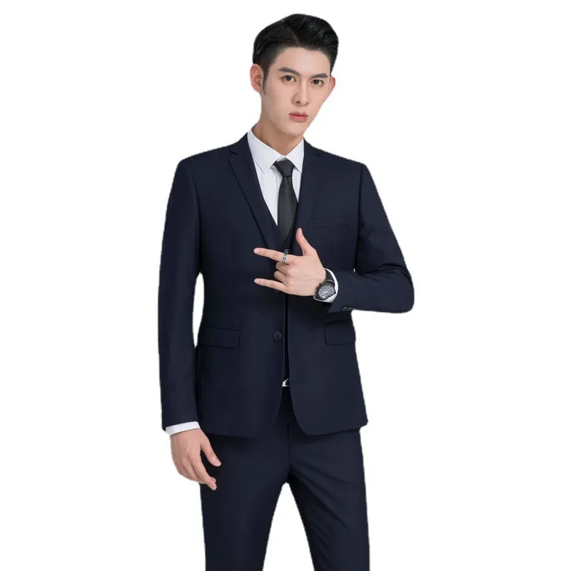 Men's Slim Fit 3-Piece Suit Set - Korean Style Business Dress, Wedding, Prom - All-Match Autumn Winter Suit for Best Man thumbnail 5