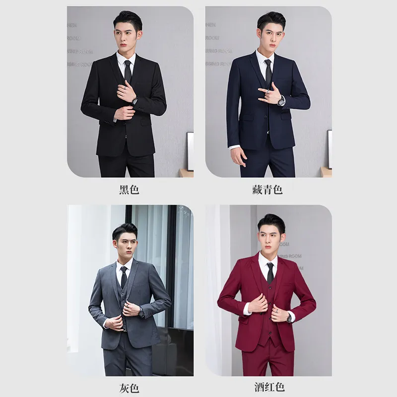 Men's Slim Fit 3-Piece Suit Set - Korean Style Business Dress, Wedding, Prom - All-Match Autumn Winter Suit for Best Man thumbnail 3