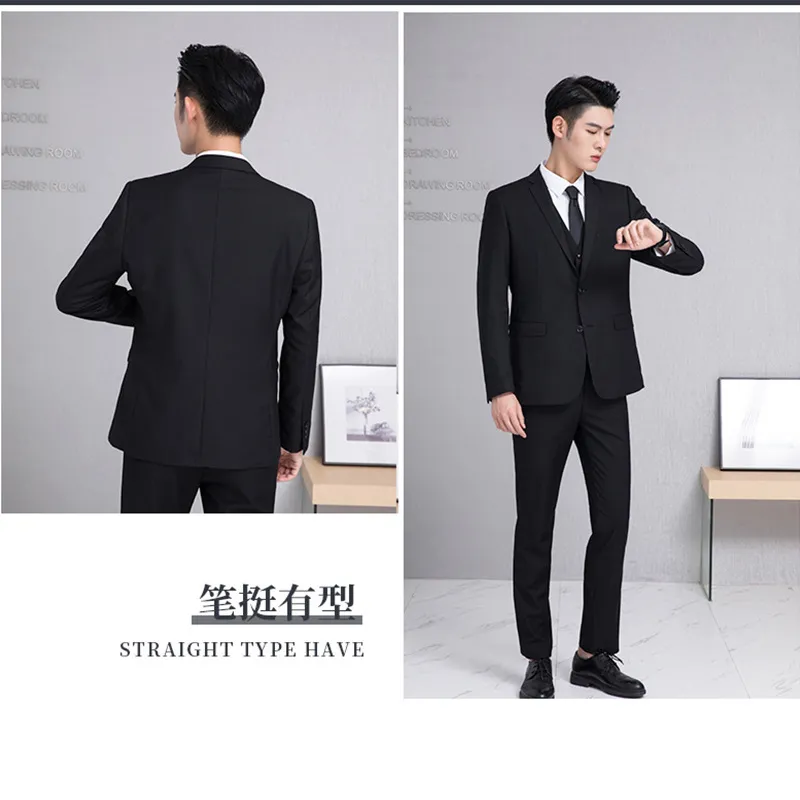 Men's Slim Fit 3-Piece Suit Set - Korean Style Business Dress, Wedding, Prom - All-Match Autumn Winter Suit for Best Man thumbnail 4