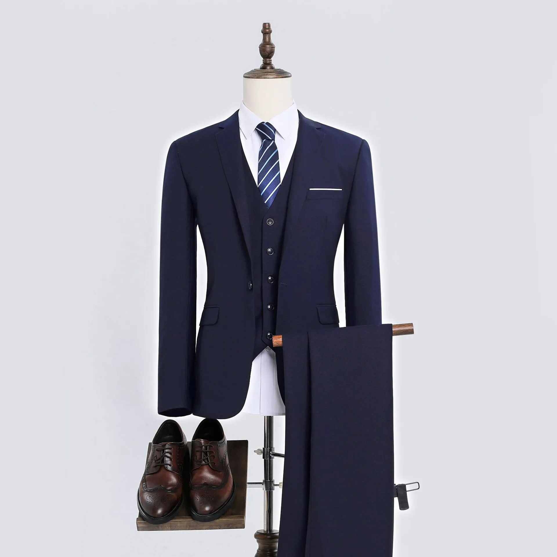 Men's Slim Fit 3-Piece Suit Set - Korean Style Business Dress, Wedding, Prom - All-Match Autumn Winter Suit for Best Man thumbnail 8