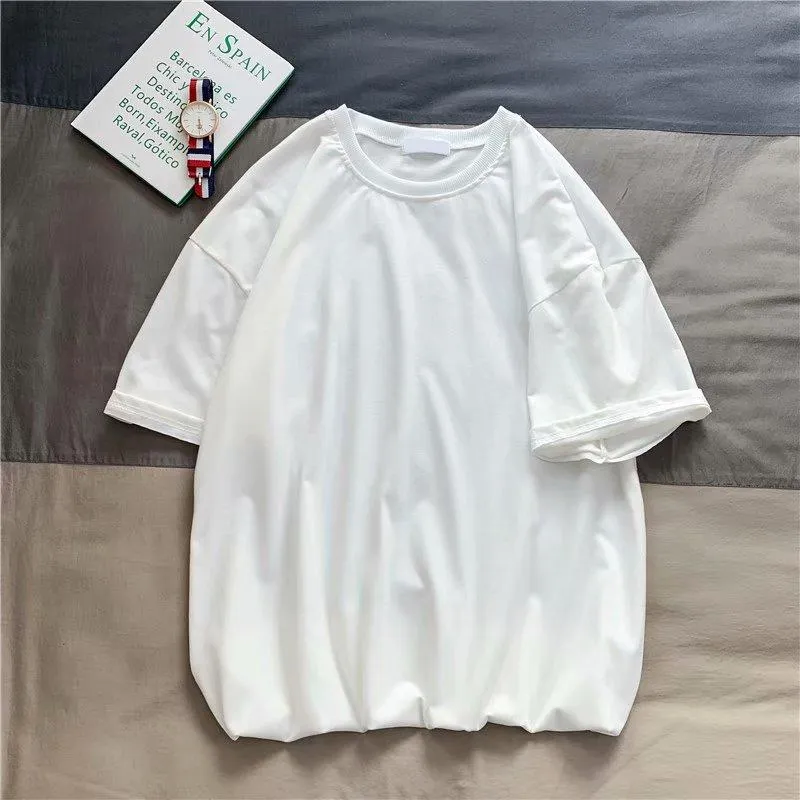 Men's Cotton Short Sleeve T-Shirt - Loose Fit Round Neck Trendy Top with Letter Print - Casual Hong Kong Style Tee for Men thumbnail 10
