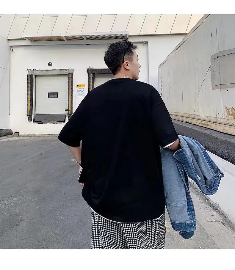 Men's Cotton Short Sleeve T-Shirt - Loose Fit Round Neck Trendy Top with Letter Print - Casual Hong Kong Style Tee for Men showcase 14