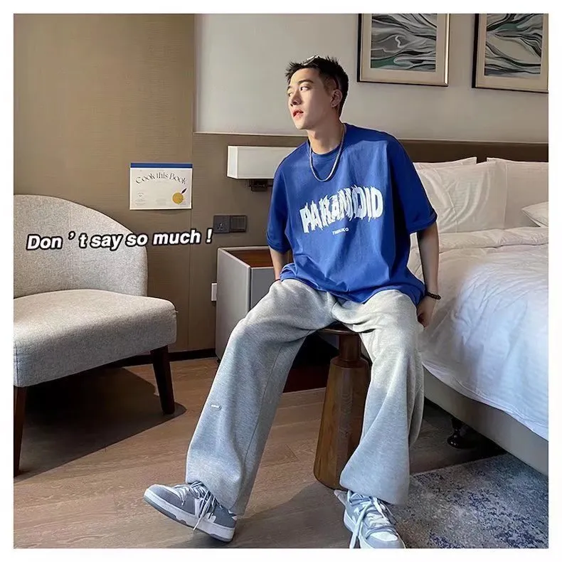 Men's Cotton Short Sleeve T-Shirt - Loose Fit Round Neck Trendy Top with Letter Print - Casual Hong Kong Style Tee for Men showcase 4