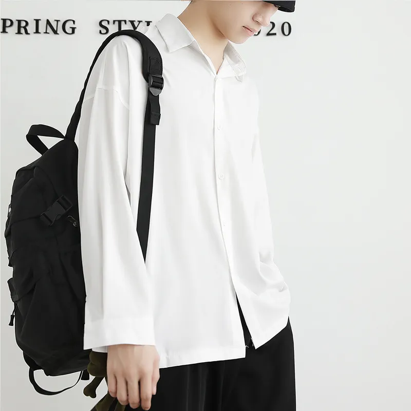 Men's Ice Silk Long Sleeve Shirt - Lightweight Draped Black/White Casual Button Down Shirt for Spring/Autumn Fashion thumbnail 3