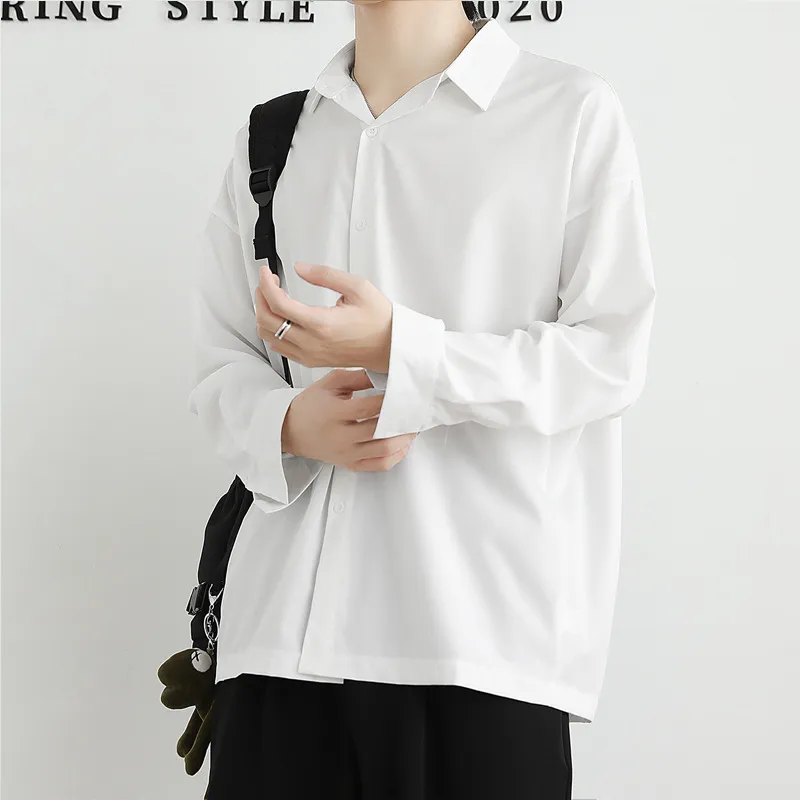 Men's Ice Silk Long Sleeve Shirt - Lightweight Draped Black/White Casual Button Down Shirt for Spring/Autumn Fashion thumbnail 4