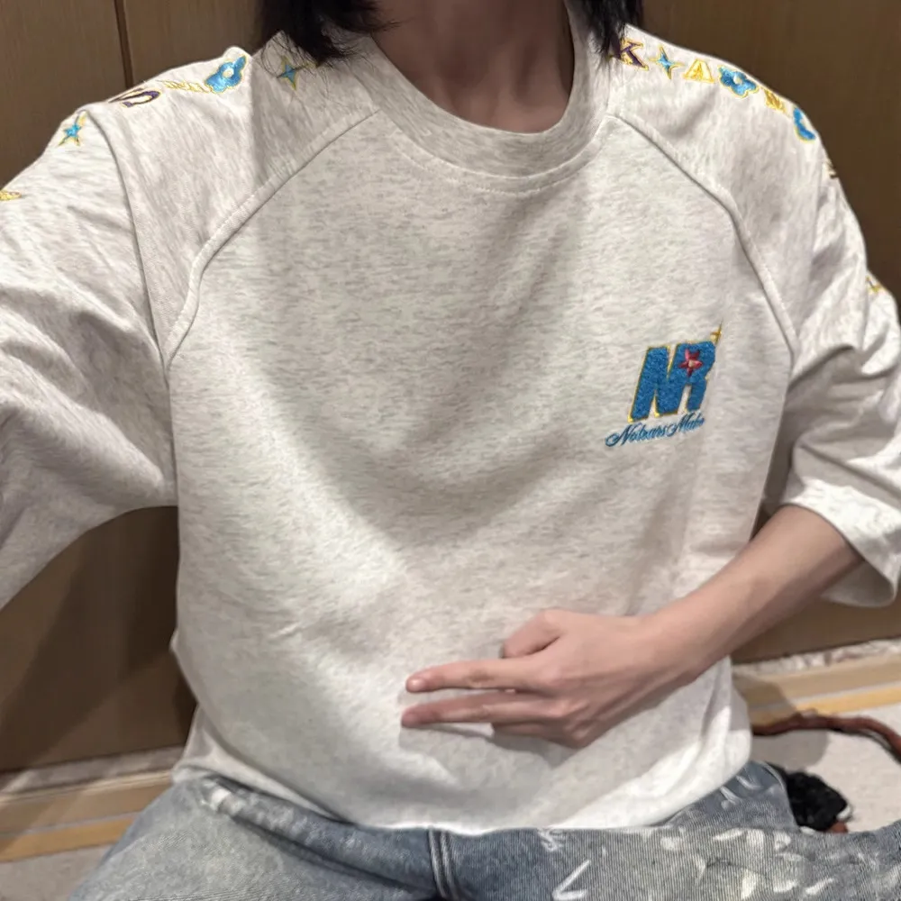 Men's Floral Embroidered Raglan T-Shirt - American Style Short Sleeve Cityboy Tee - High-End Cool Couple Matching Top thumbnail 6