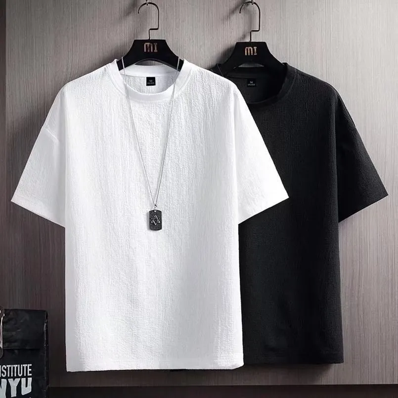 Men's Short Sleeve T-Shirt Summer Cotton Linen Blend Top - Breathable Solid Color Casual Tee for Men's Fashion thumbnail 1