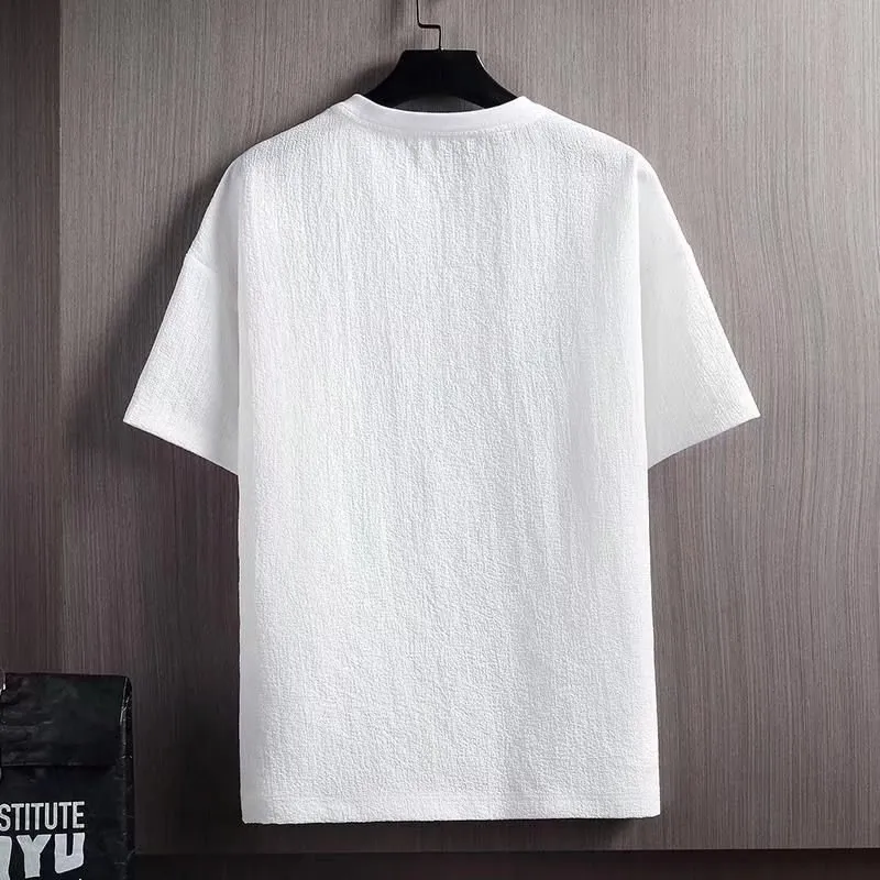 Men's Short Sleeve T-Shirt Summer Cotton Linen Blend Top - Breathable Solid Color Casual Tee for Men's Fashion thumbnail 3