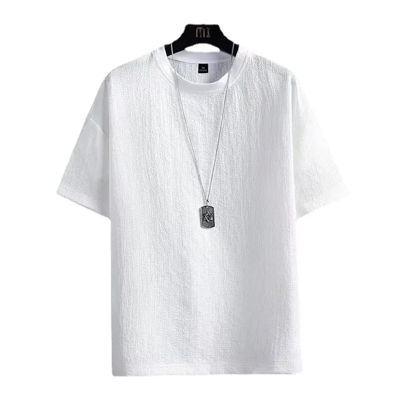 Men's Short Sleeve T-Shirt Summer Cotton Linen Blend Top - Breathable Solid Color Casual Tee for Men's Fashion thumbnail 5