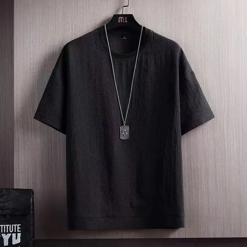Men's Short Sleeve T-Shirt Summer Cotton Linen Blend Top - Breathable Solid Color Casual Tee for Men's Fashion showcase 14