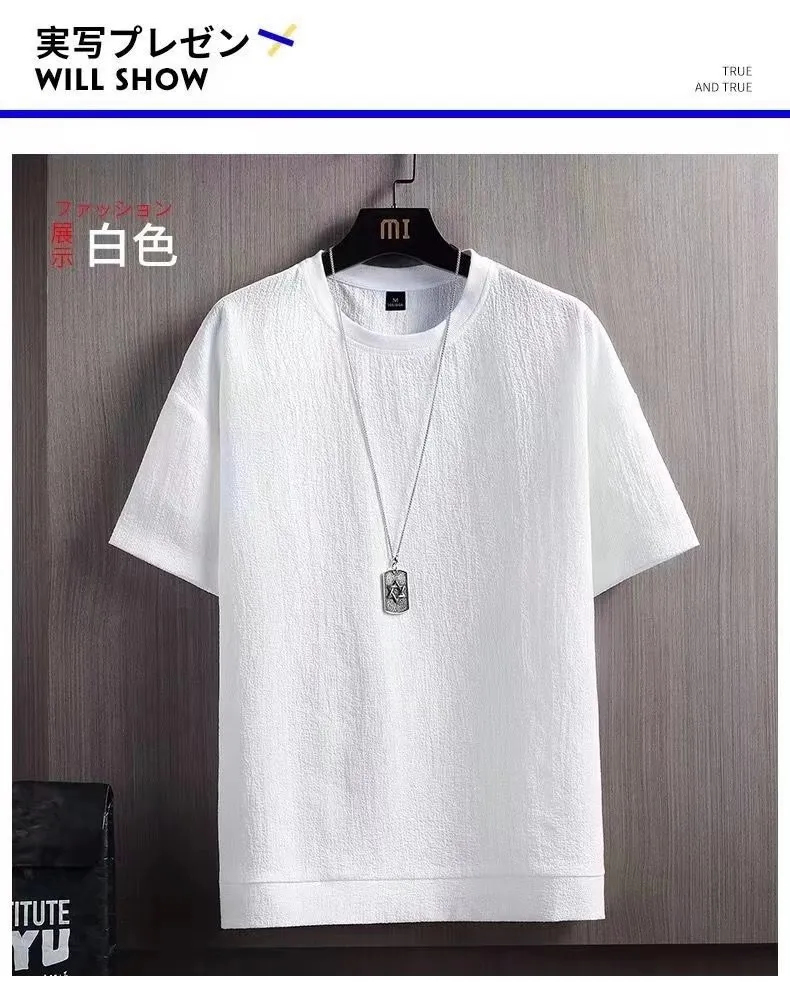 Men's Short Sleeve T-Shirt Summer Cotton Linen Blend Top - Breathable Solid Color Casual Tee for Men's Fashion showcase 9