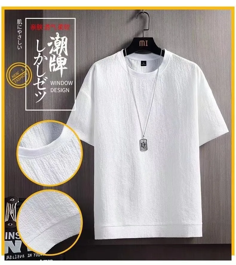 Men's Short Sleeve T-Shirt Summer Cotton Linen Blend Top - Breathable Solid Color Casual Tee for Men's Fashion showcase 2