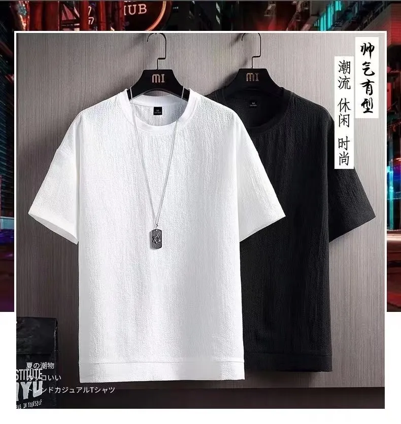 Men's Short Sleeve T-Shirt Summer Cotton Linen Blend Top - Breathable Solid Color Casual Tee for Men's Fashion showcase 4
