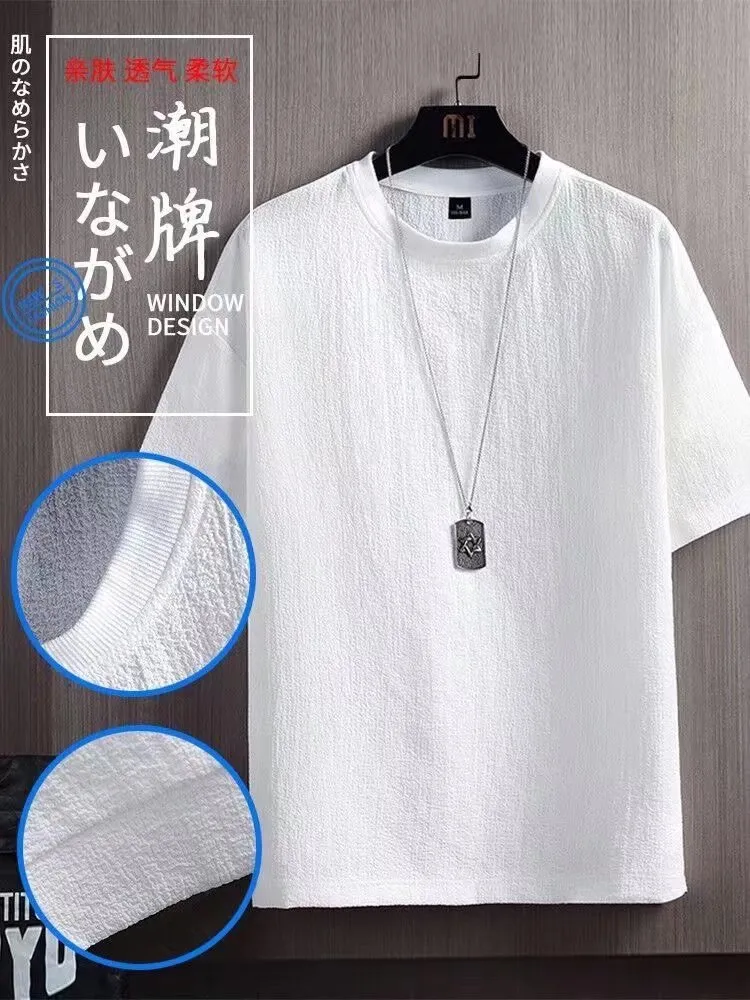 Men's Short Sleeve T-Shirt Summer Cotton Linen Blend Top - Breathable Solid Color Casual Tee for Men's Fashion showcase 13