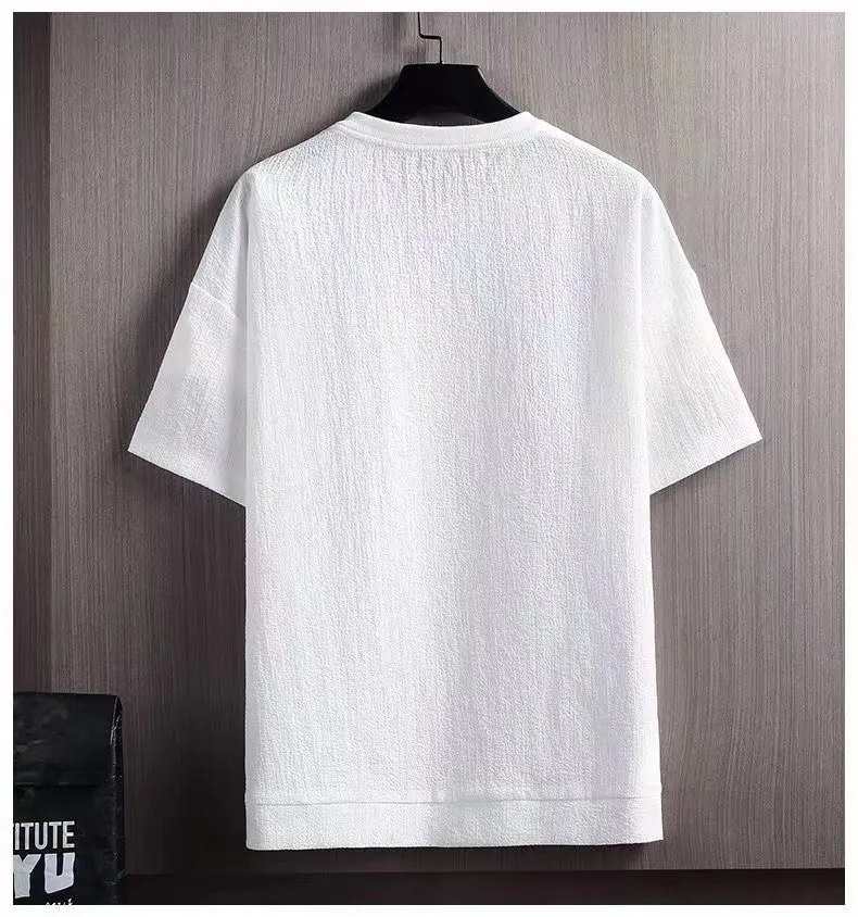 Men's Short Sleeve T-Shirt Summer Cotton Linen Blend Top - Breathable Solid Color Casual Tee for Men's Fashion showcase 3