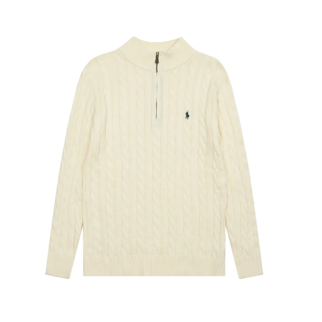 Men's Classic Cable Knit Sweater with Embroidered Pony Logo - High Collar Half-Zip Pullover for Casual Style thumbnail 6