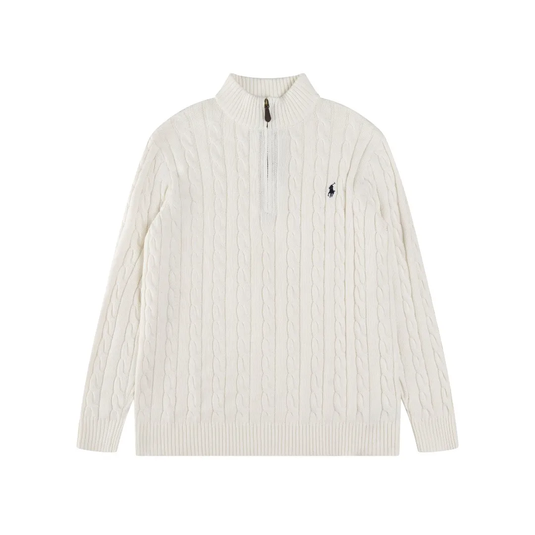 Men's Classic Cable Knit Sweater with Embroidered Pony Logo - High Collar Half-Zip Pullover for Casual Style thumbnail 5