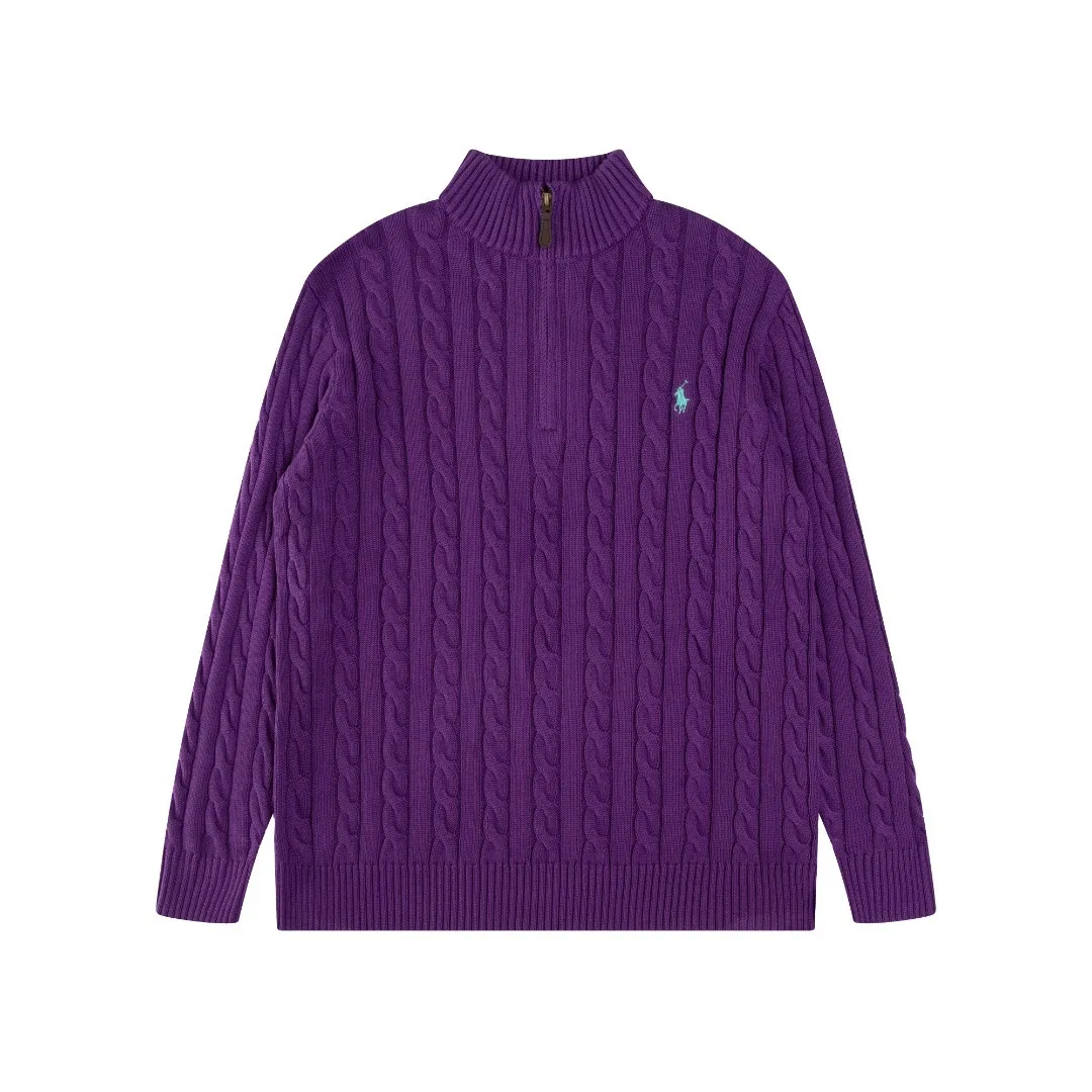 Men's Classic Cable Knit Sweater with Embroidered Pony Logo - High Collar Half-Zip Pullover for Casual Style thumbnail 8