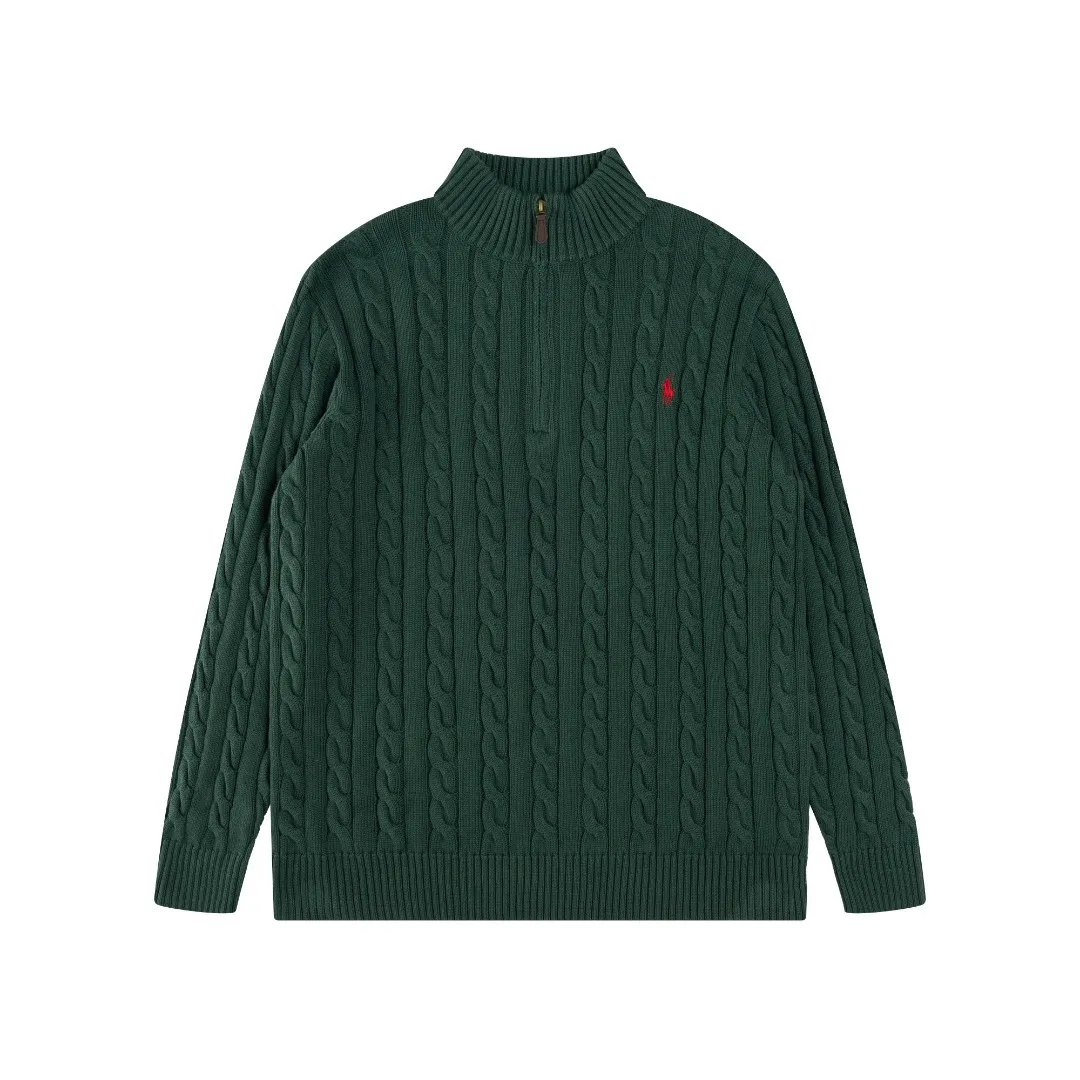 Men's Classic Cable Knit Sweater with Embroidered Pony Logo - High Collar Half-Zip Pullover for Casual Style thumbnail 9