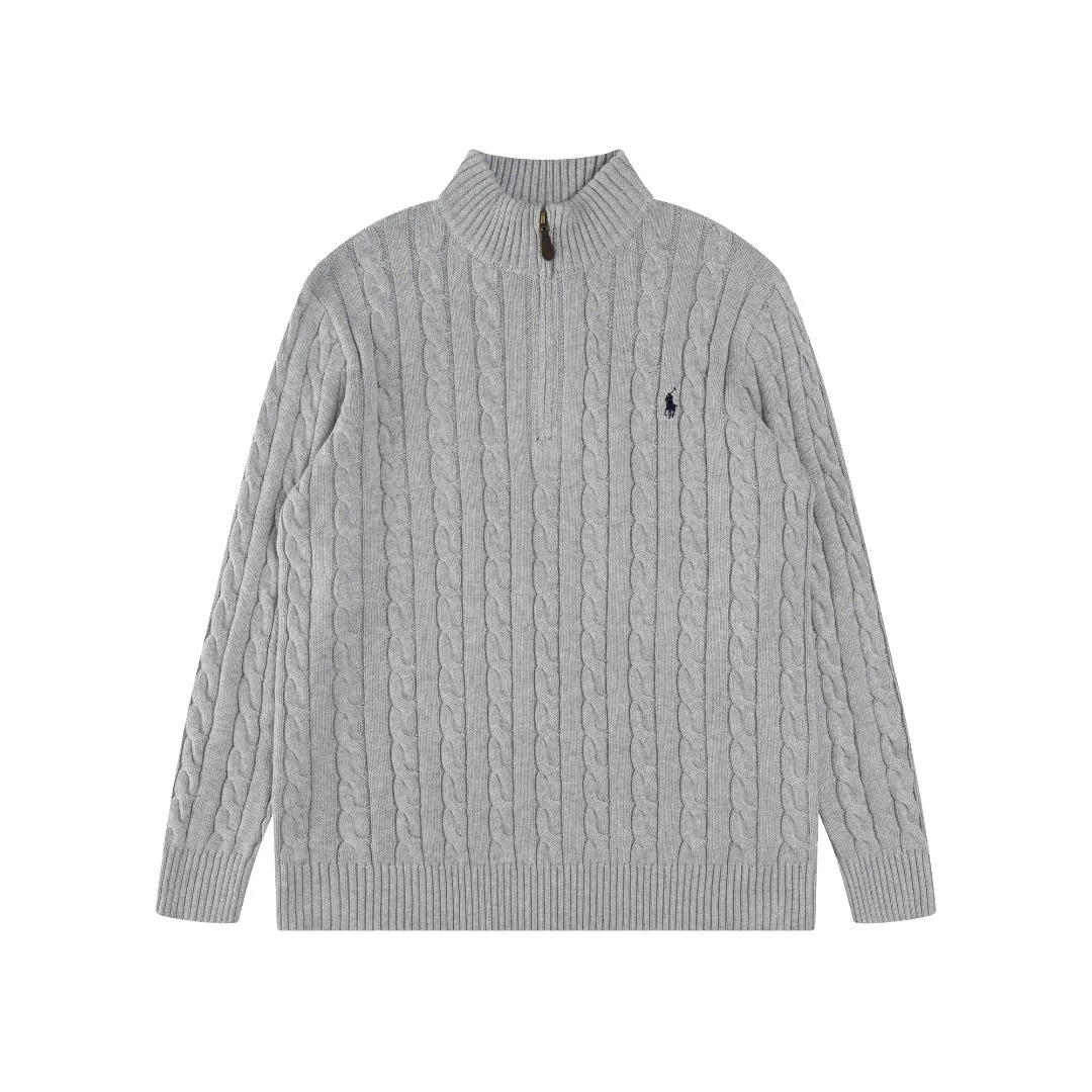 Men's Classic Cable Knit Sweater with Embroidered Pony Logo - High Collar Half-Zip Pullover for Casual Style thumbnail 7