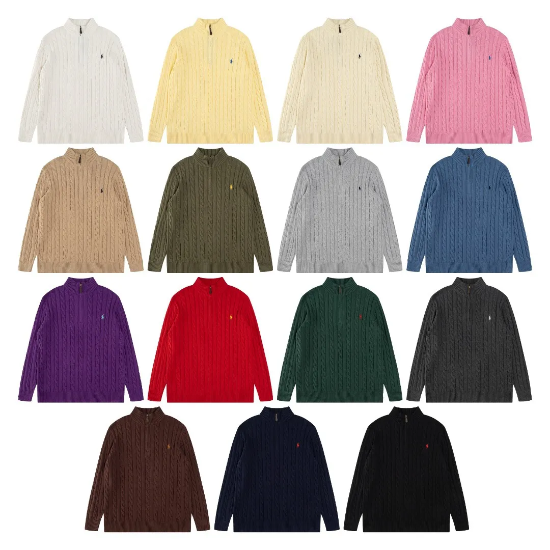 Men's Classic Cable Knit Sweater with Embroidered Pony Logo - High Collar Half-Zip Pullover for Casual Style thumbnail 1