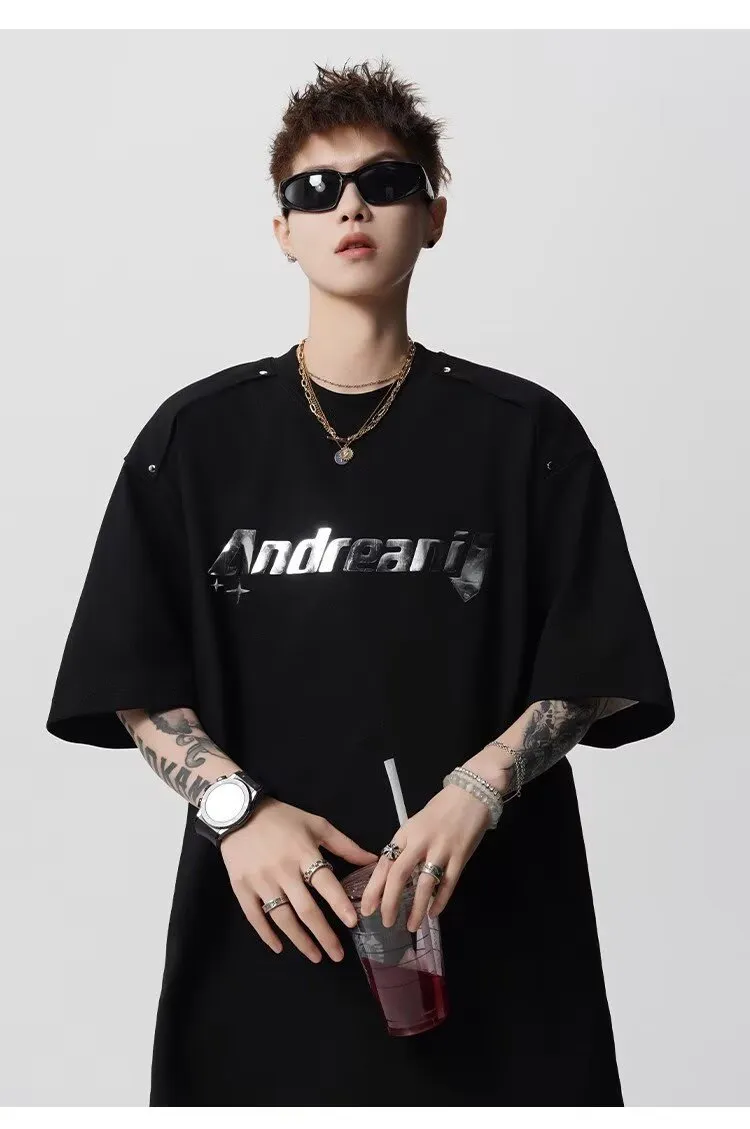 Men's Heavyweight Cotton T-Shirt - Trendy Summer Short Sleeve Crew Neck Tee with Letter Print - Loose Fit Casual Top showcase 20