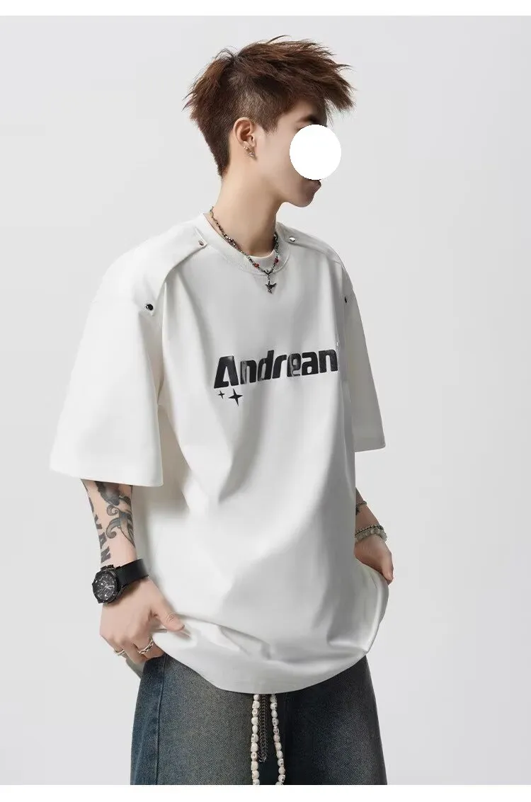 Men's Heavyweight Cotton T-Shirt - Trendy Summer Short Sleeve Crew Neck Tee with Letter Print - Loose Fit Casual Top showcase 2