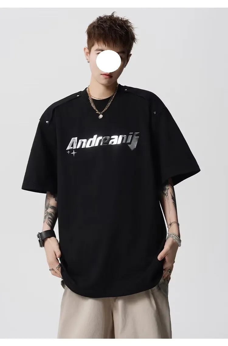 Men's Heavyweight Cotton T-Shirt - Trendy Summer Short Sleeve Crew Neck Tee with Letter Print - Loose Fit Casual Top showcase 19