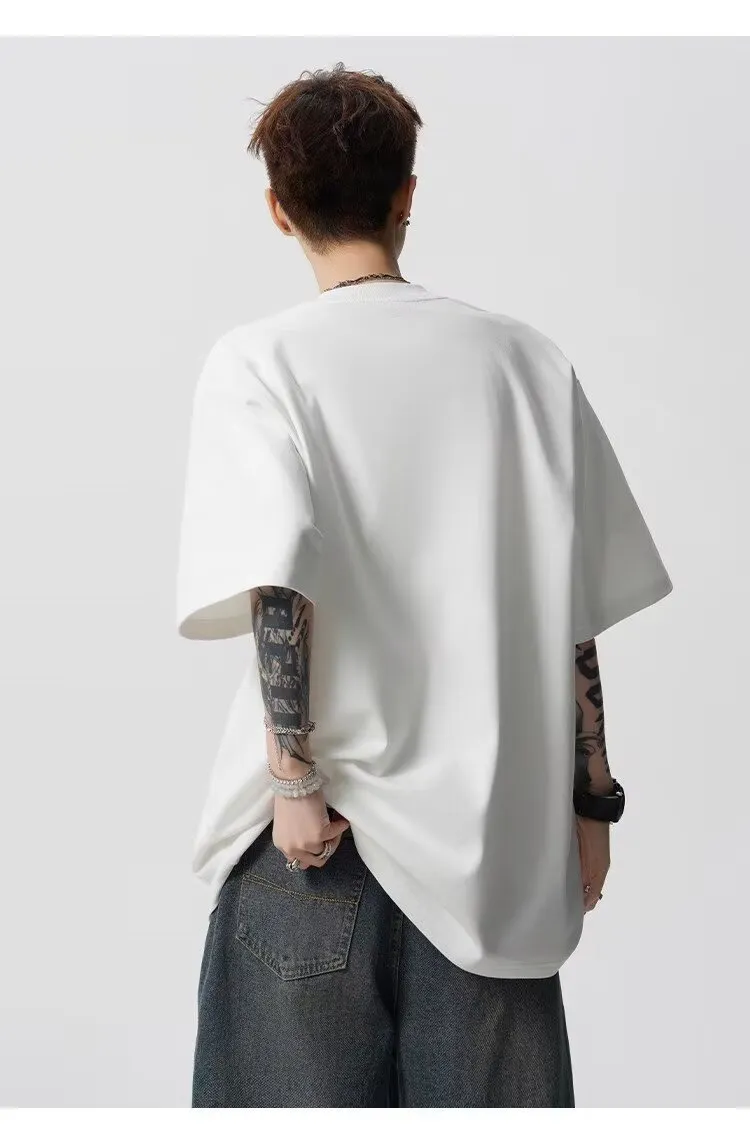 Men's Heavyweight Cotton T-Shirt - Trendy Summer Short Sleeve Crew Neck Tee with Letter Print - Loose Fit Casual Top showcase 4