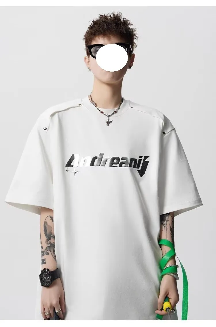 Men's Heavyweight Cotton T-Shirt - Trendy Summer Short Sleeve Crew Neck Tee with Letter Print - Loose Fit Casual Top showcase 7