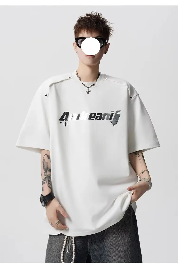 Men's Heavyweight Cotton T-Shirt - Trendy Summer Short Sleeve Crew Neck Tee with Letter Print - Loose Fit Casual Top showcase 6