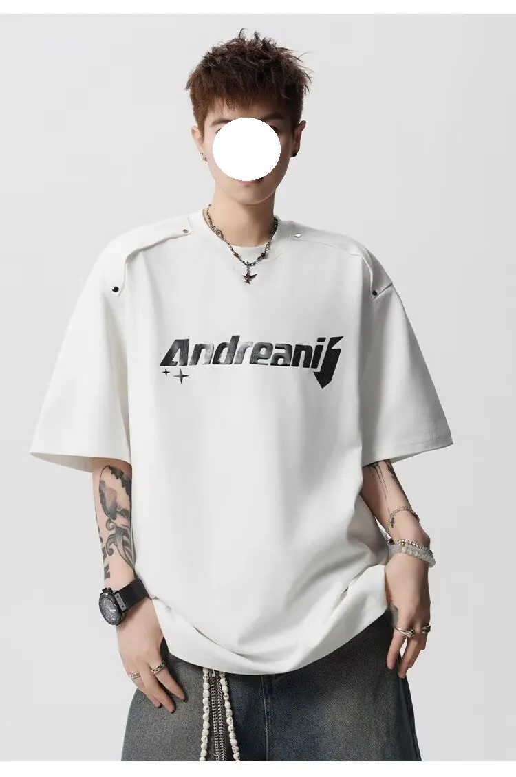 Men's Heavyweight Cotton T-Shirt - Trendy Summer Short Sleeve Crew Neck Tee with Letter Print - Loose Fit Casual Top showcase 3