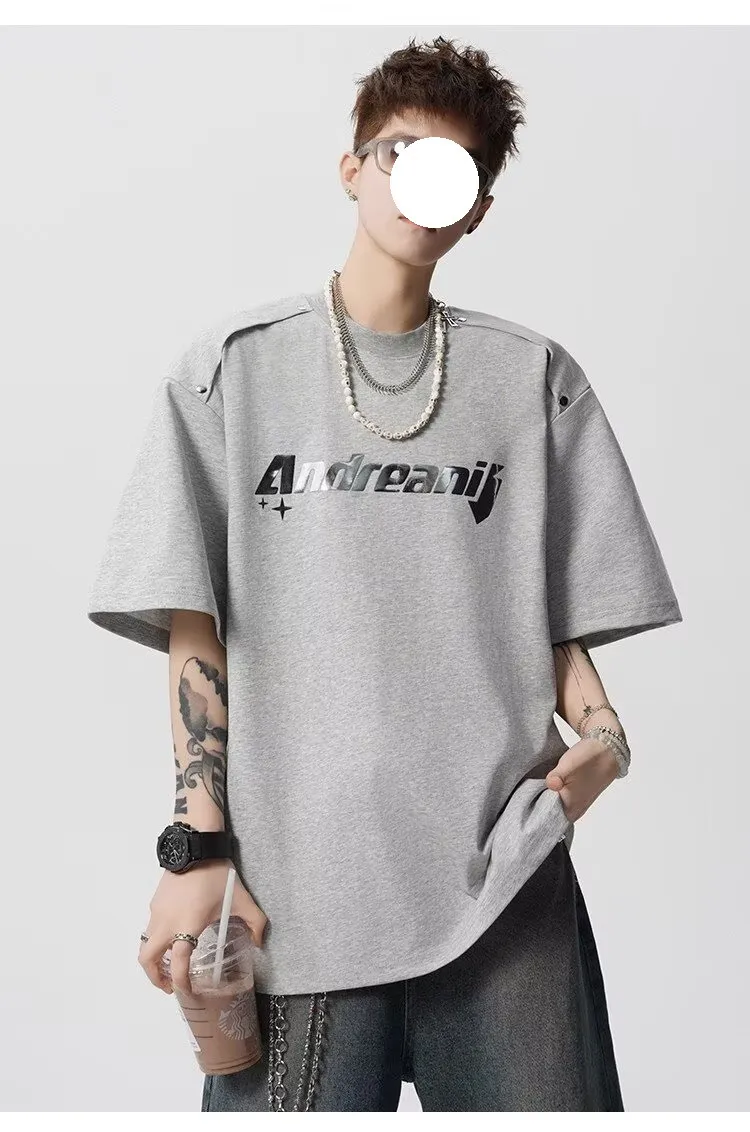 Men's Heavyweight Cotton T-Shirt - Trendy Summer Short Sleeve Crew Neck Tee with Letter Print - Loose Fit Casual Top showcase 14