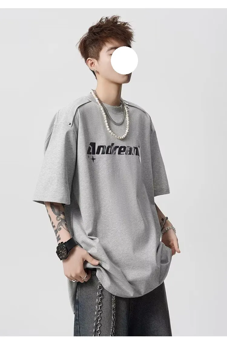 Men's Heavyweight Cotton T-Shirt - Trendy Summer Short Sleeve Crew Neck Tee with Letter Print - Loose Fit Casual Top showcase 12