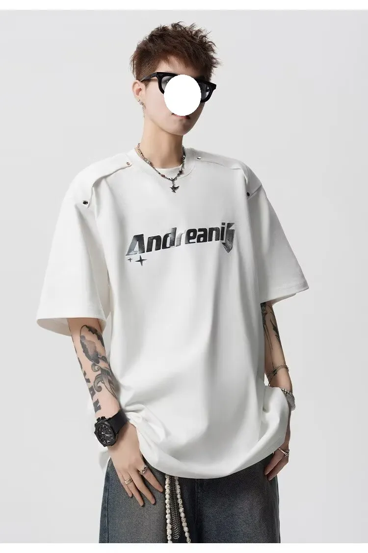 Men's Heavyweight Cotton T-Shirt - Trendy Summer Short Sleeve Crew Neck Tee with Letter Print - Loose Fit Casual Top showcase 5