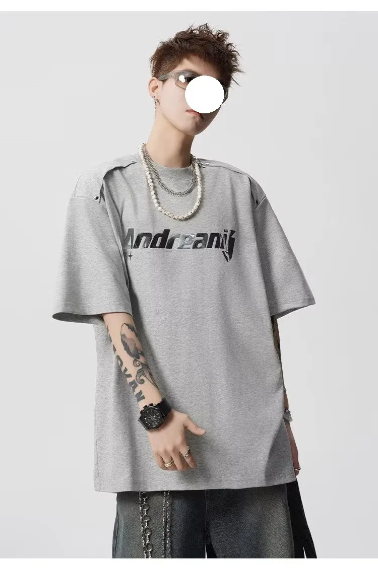 Men's Heavyweight Cotton T-Shirt - Trendy Summer Short Sleeve Crew Neck Tee with Letter Print - Loose Fit Casual Top showcase 17