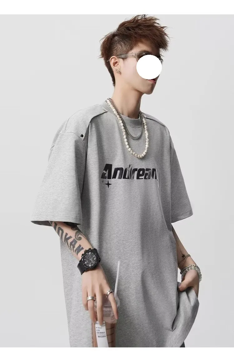 Men's Heavyweight Cotton T-Shirt - Trendy Summer Short Sleeve Crew Neck Tee with Letter Print - Loose Fit Casual Top showcase 15