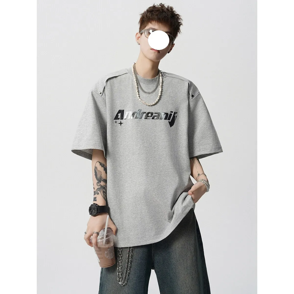 Men's Heavyweight Cotton T-Shirt - Trendy Summer Short Sleeve Crew Neck Tee with Letter Print - Loose Fit Casual Top thumbnail 1