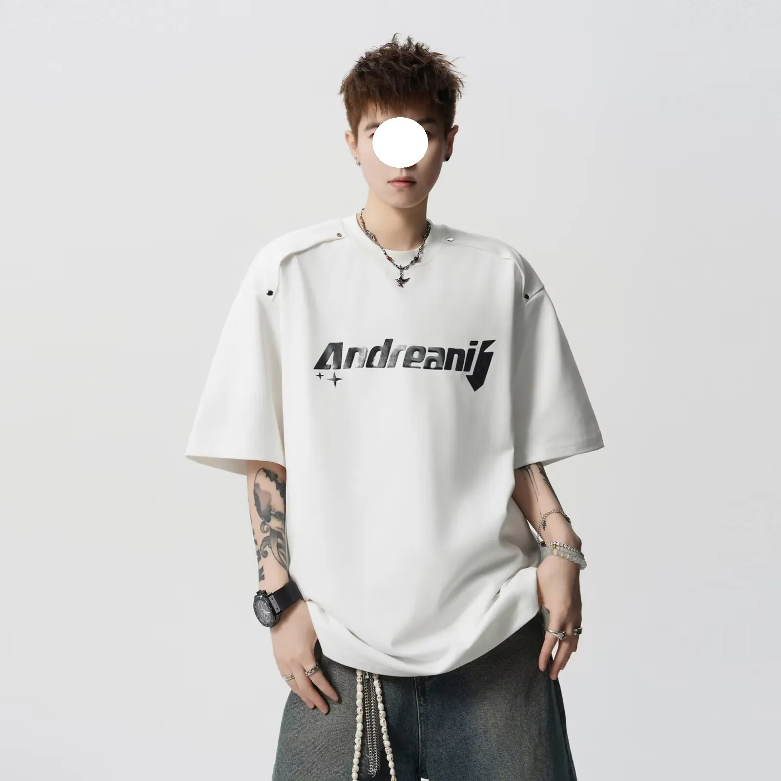 Men's Heavyweight Cotton T-Shirt - Trendy Summer Short Sleeve Crew Neck Tee with Letter Print - Loose Fit Casual Top thumbnail 6