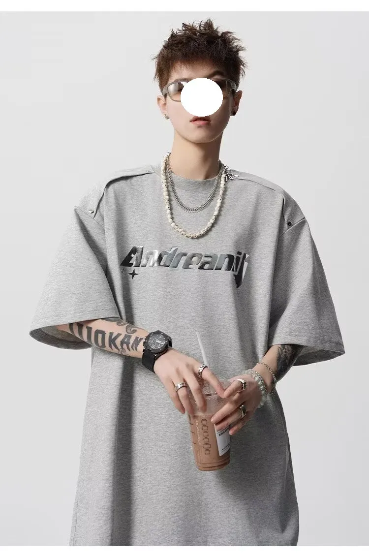 Men's Heavyweight Cotton T-Shirt - Trendy Summer Short Sleeve Crew Neck Tee with Letter Print - Loose Fit Casual Top showcase 16