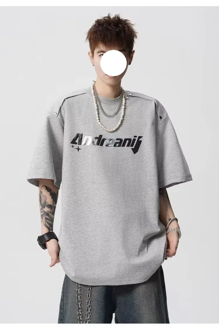 Men's Heavyweight Cotton T-Shirt - Trendy Summer Short Sleeve Crew Neck Tee with Letter Print - Loose Fit Casual Top showcase 10