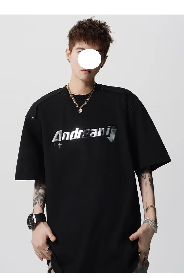 Men's Heavyweight Cotton T-Shirt - Trendy Summer Short Sleeve Crew Neck Tee with Letter Print - Loose Fit Casual Top showcase 18